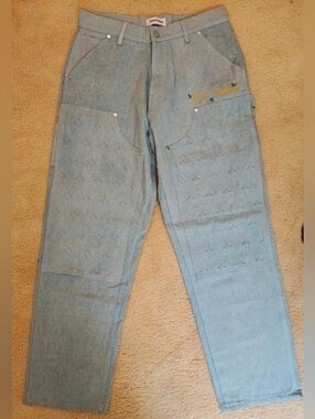 LA GALAXY x Ryoko Rain Denim Carpenter Jeans w Double Knees & Star Panels.